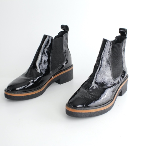 Heiress Shoes - Heiress Black Patent Leather Chelsea Ankle Boots Platform Shoes Chunky Heel 41